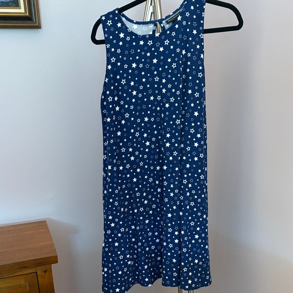 Allison Brittney Navy and White Star Print Sleeveless Dress